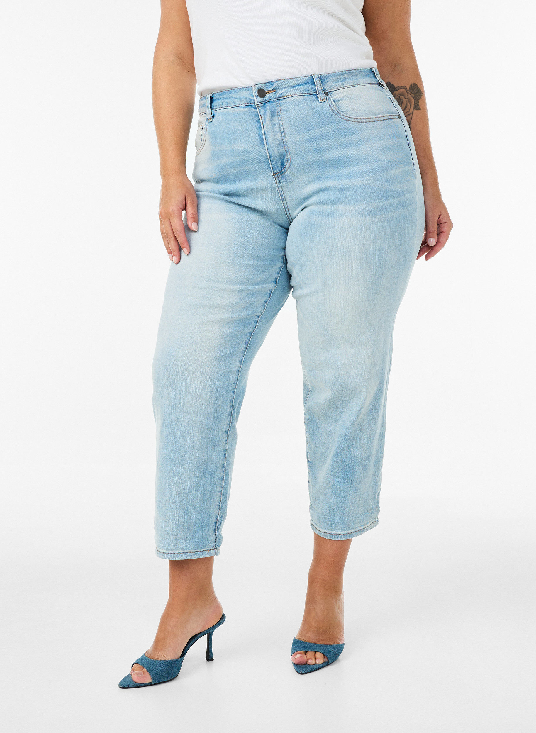 Zizzifashion7/8 jeans with turn-ups and a high waist, Light Blue, Model image number 2
