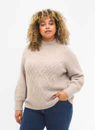 Patterned knit sweater with turtleneck, Simply Taupe Mel., Model
