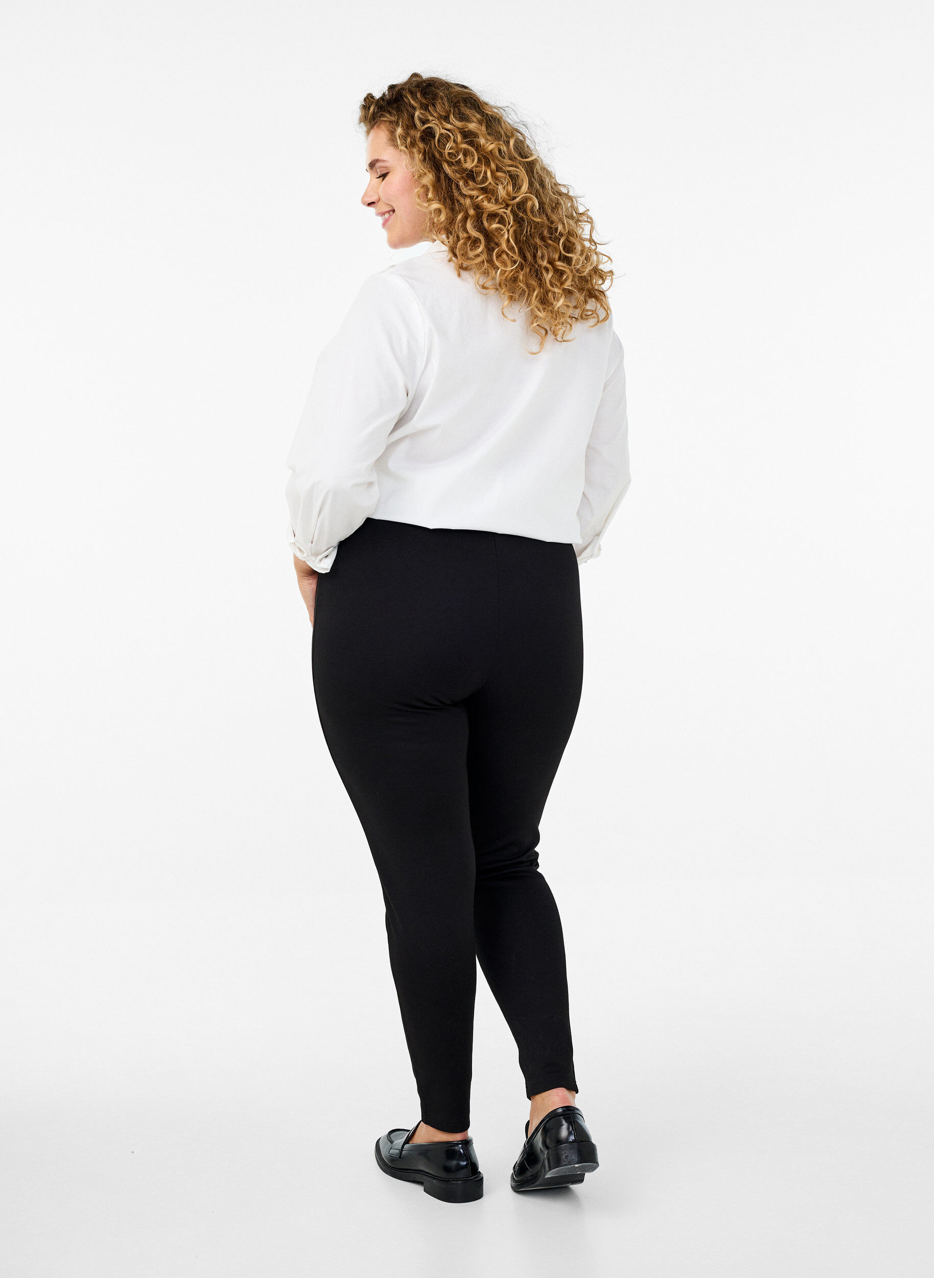 Zizzifashion Viscose leggings with zipper detail, Black, Model image number 2