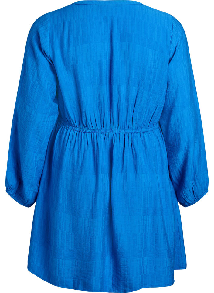 Short textured dress with wrap look, Blue, Packshot image number 1