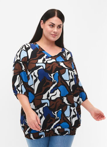 Viscose blouse with print and smock, Zafia AOP, Model image number 0