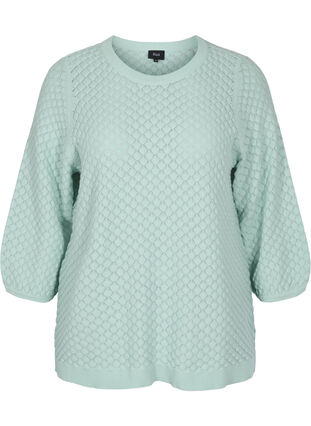 Patterned knitted blouse in organic cotton with 3/4 sleeves, Surf Spray, Packshot image number 0