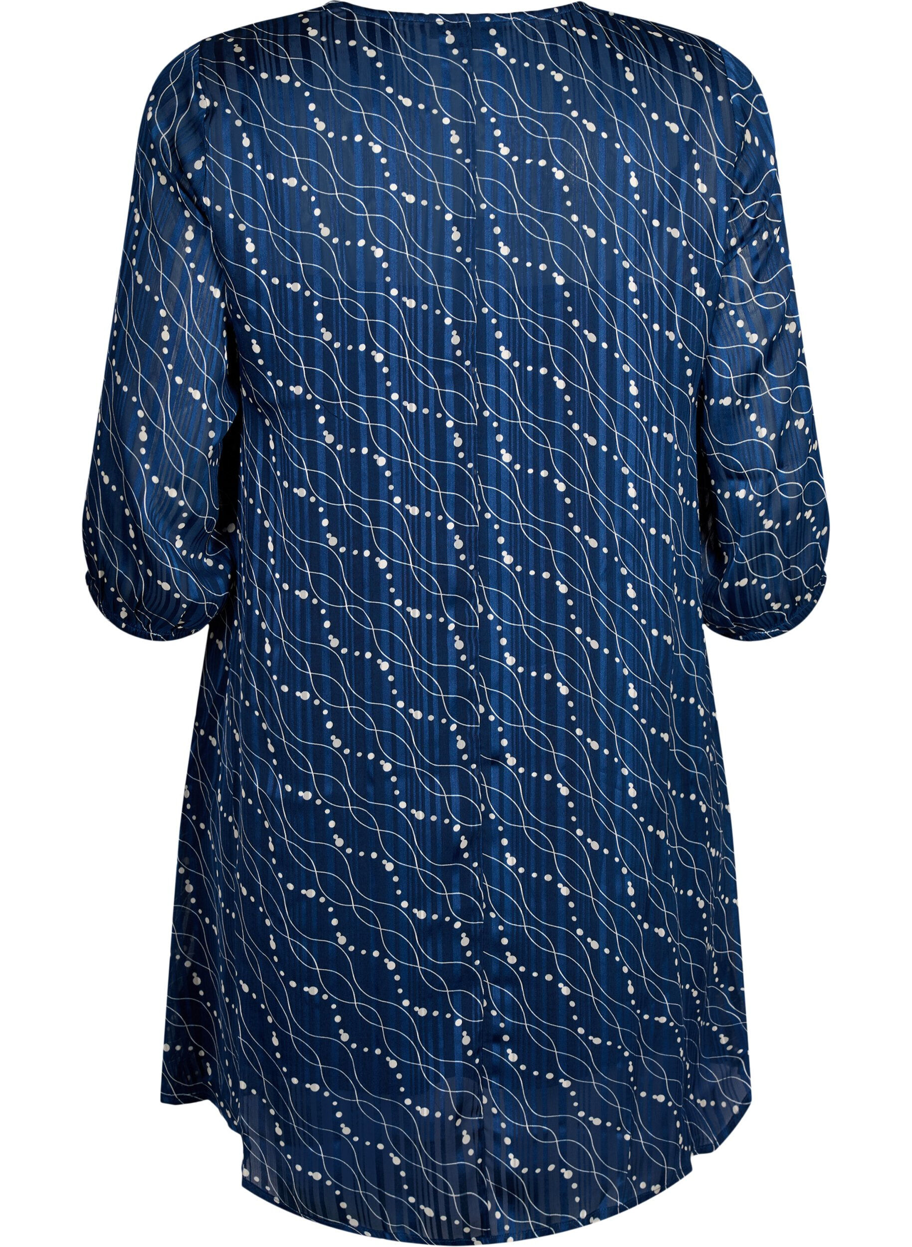 Zizzifashion Printed dress with v-neck and 3/4 sleeves, Dress Bl. Swirl AOP, Packshot image number 1