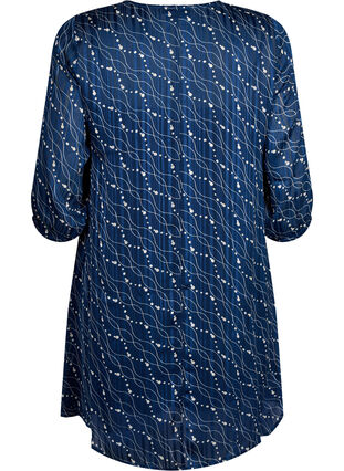 Printed dress with v-neck and 3/4 sleeves, Dress Bl. Swirl AOP, Packshot image number 1