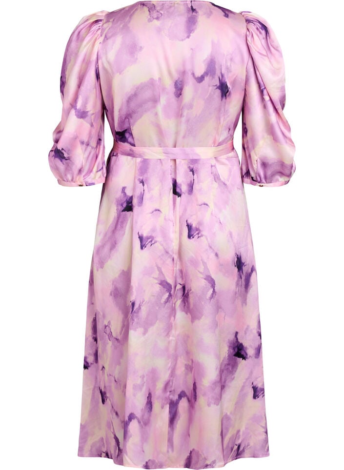 Short-sleeved party dress with tie-belt, Purple, Packshot image number 1