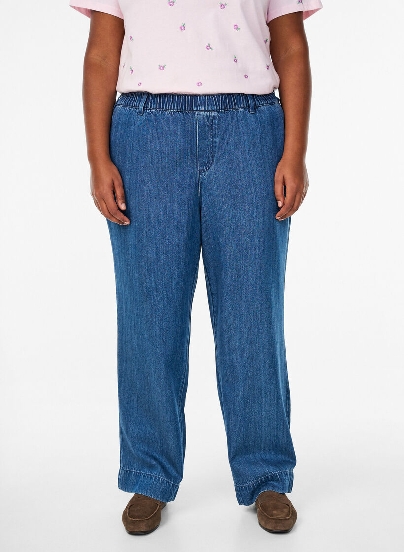 Wide jeans with an elastic waistband, Blue, Model image number 2