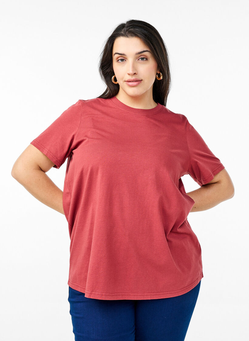 Basic cotton t-shirt with a round neck, Red, Model image number 0