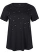 Cotton T-shirt with rhinestones, Black, Packshot image number 0