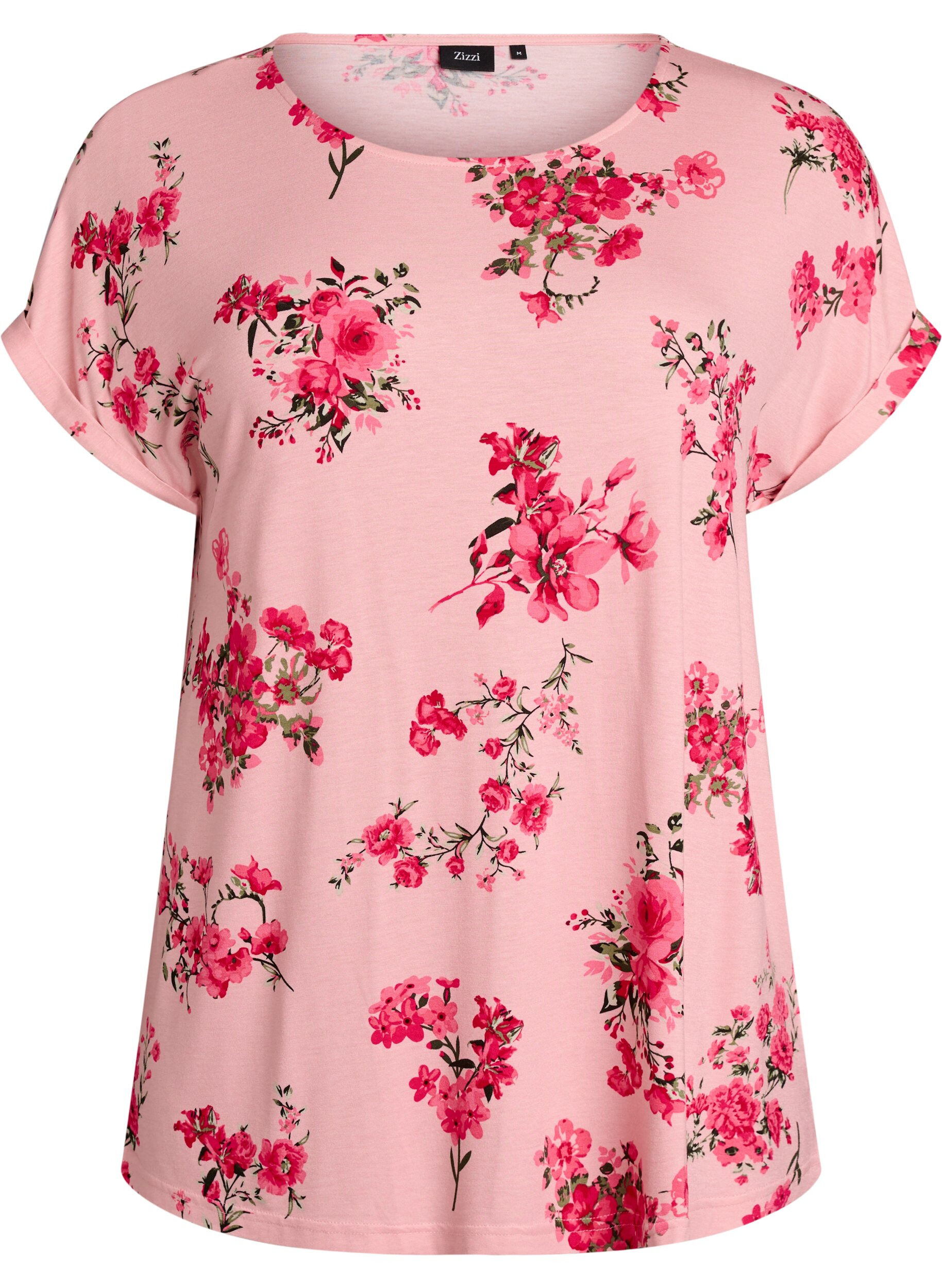 Zizzifashion T-shirt with floral print, Rose, Packshot image number 0
