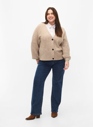 Melange cardigan in rib knit, Simply Taupe Mel., Model image number 2
