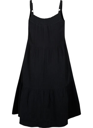 Plain cotton strap dress, Black, Packshot image number 1