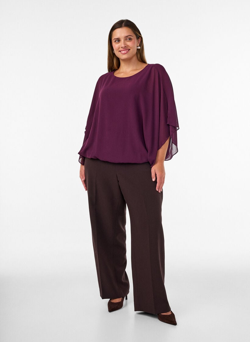 Chiffon blouse with balloon effect, Purple, Model image number 1