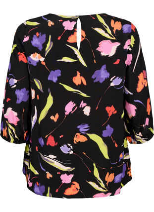 Viscose blouse with print and 3/4 sleeves, Faded Tulip AOP, Packshot image number 1