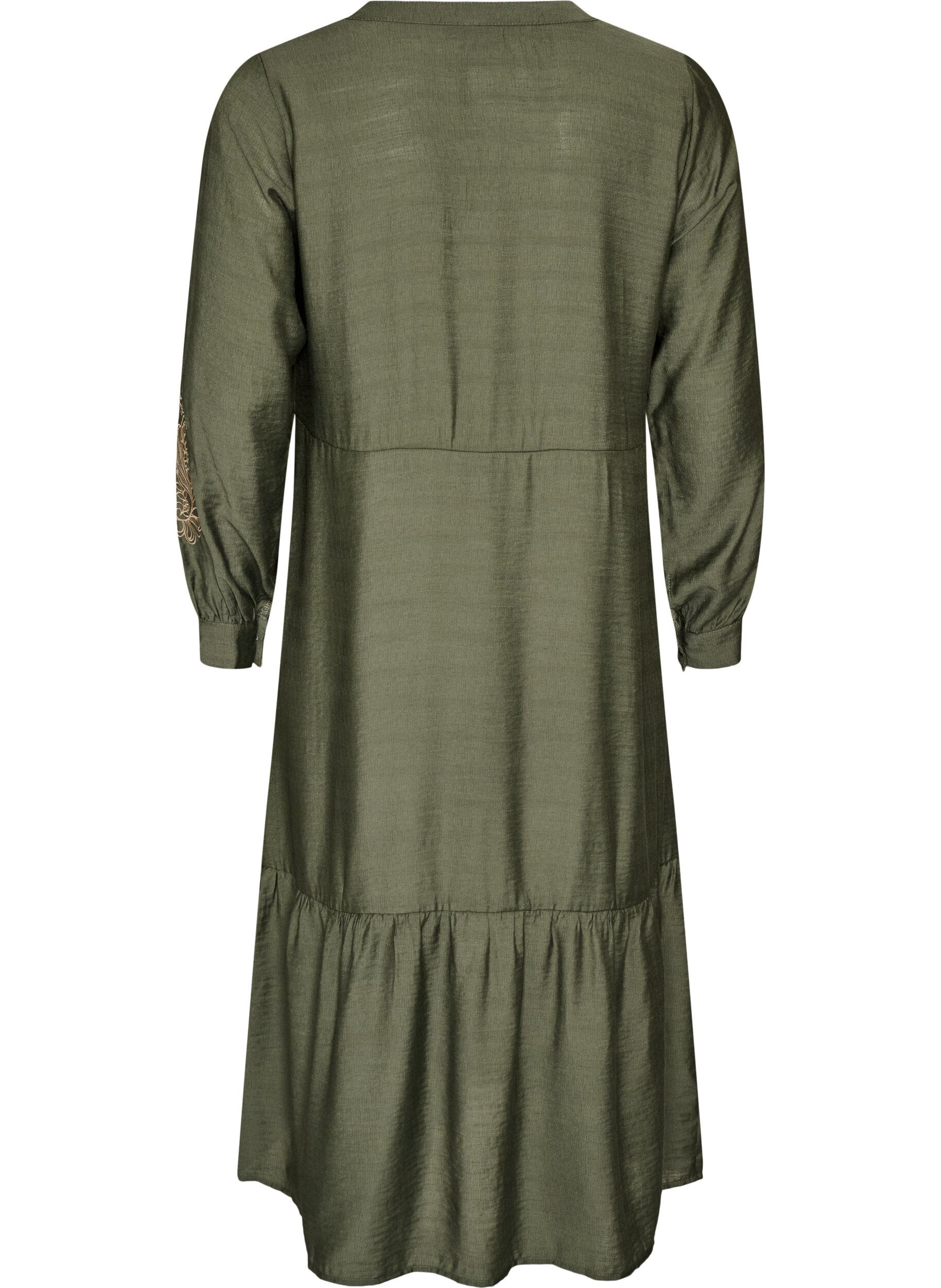 ZizzifashionViscose dress with embroidery and tiered ruffles, Green, Packshot image number 1
