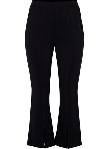 Flared trousers with slits in front, Black, Packshot image number 0
