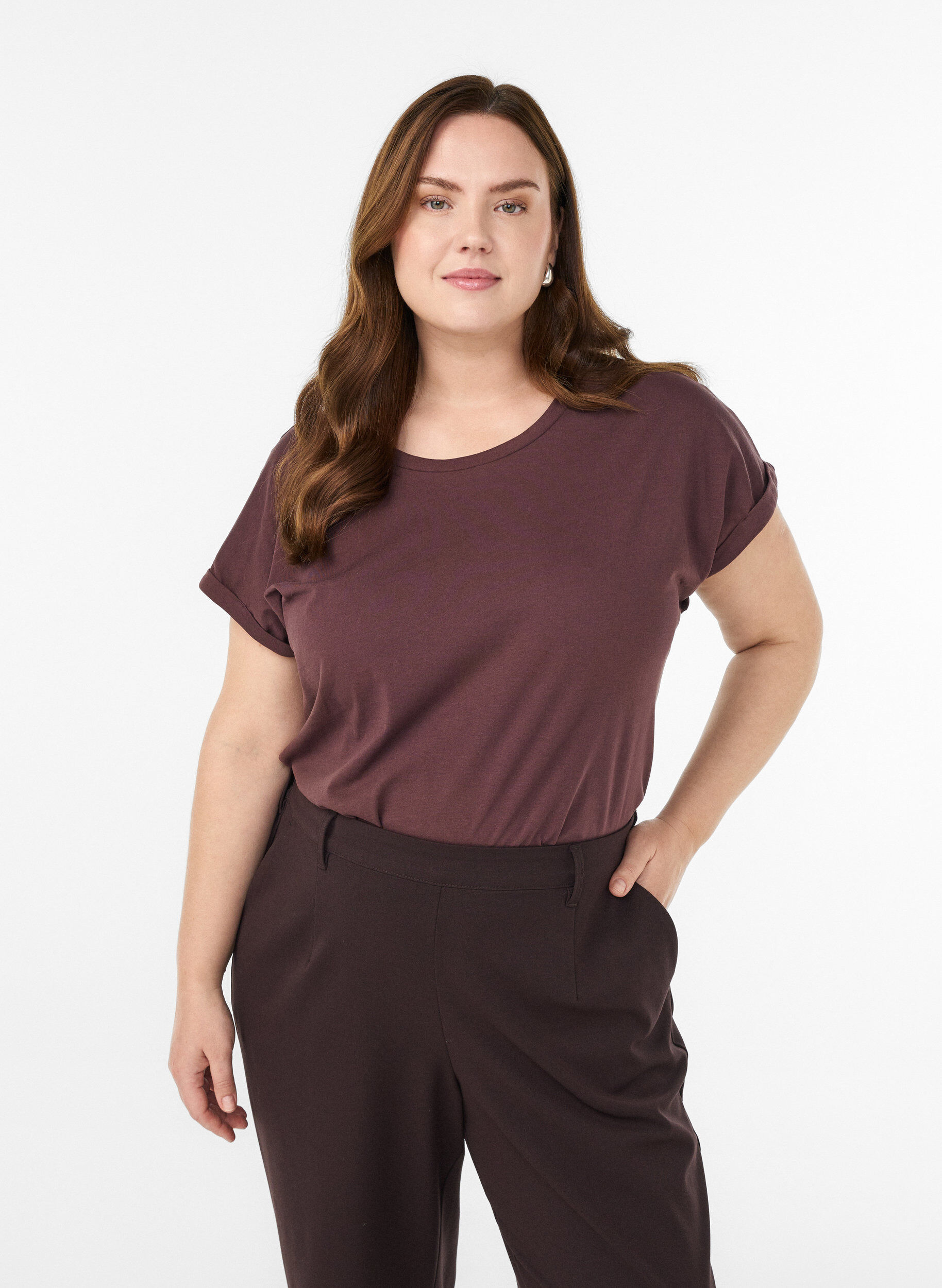 ZizzifashionShort-sleeved t-shirt in a cotton blend, Dark Bordeaux, Model image number 0