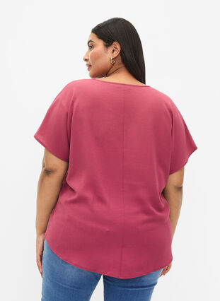 Blouse with short sleeves and a round neckline, Dry Rose, Model image number 1