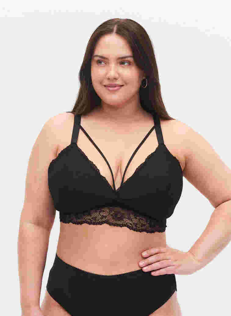 Lace bra with string details, Black, Model