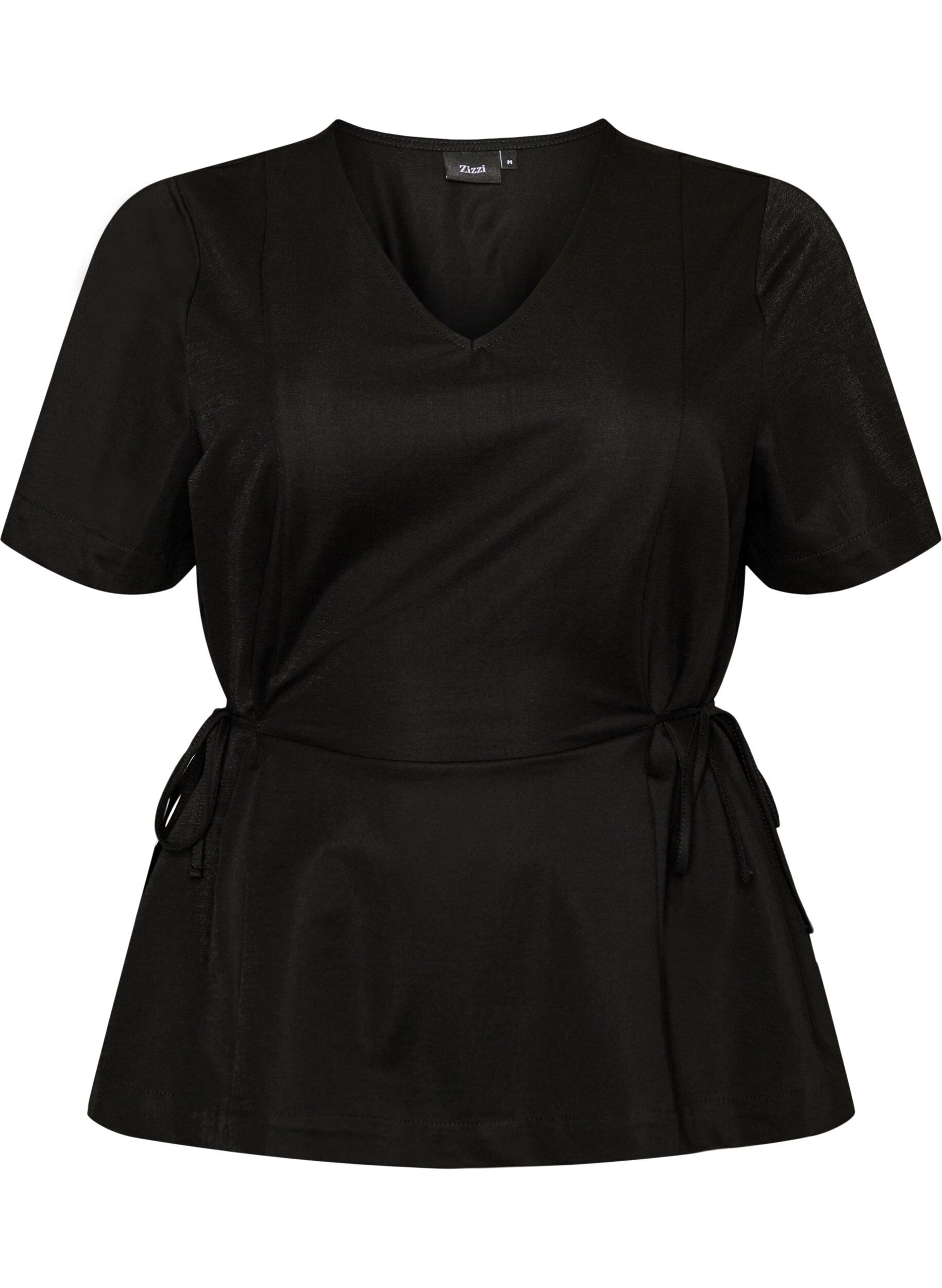 ZizzifashionBlouse in a cotton blend with a V-neck and tie-string, Black, Packshot image number 0