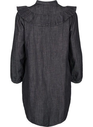 Ruffled denim dress with embellished buttons, Black Washed, Packshot image number 1