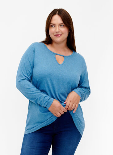Melange blouse with long sleeves, Legion Blue Mel., Model image number 0