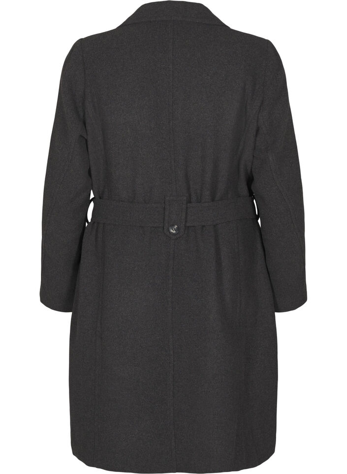 Long wool coat with belt, Dark Grey Melange, Packshot image number 1