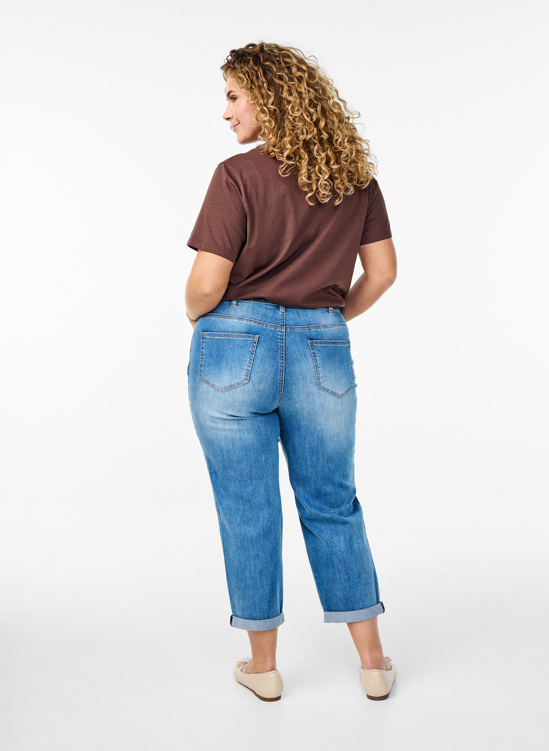 Zizzifashion7/8 jeans with turn-ups and a high waist, Blue, Model image number 1