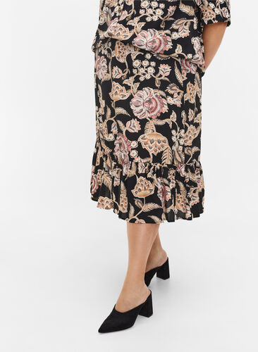 Printed viscose skirt with ruffle edge, Paisley Flower, Model image number 1