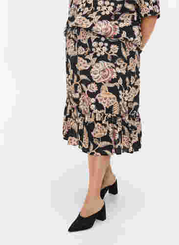 Printed viscose skirt with ruffle edge, Paisley Flower, Model image number 1