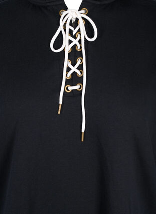 Sweatshirt with hood and contrasting string details, Black, Packshot image number 2