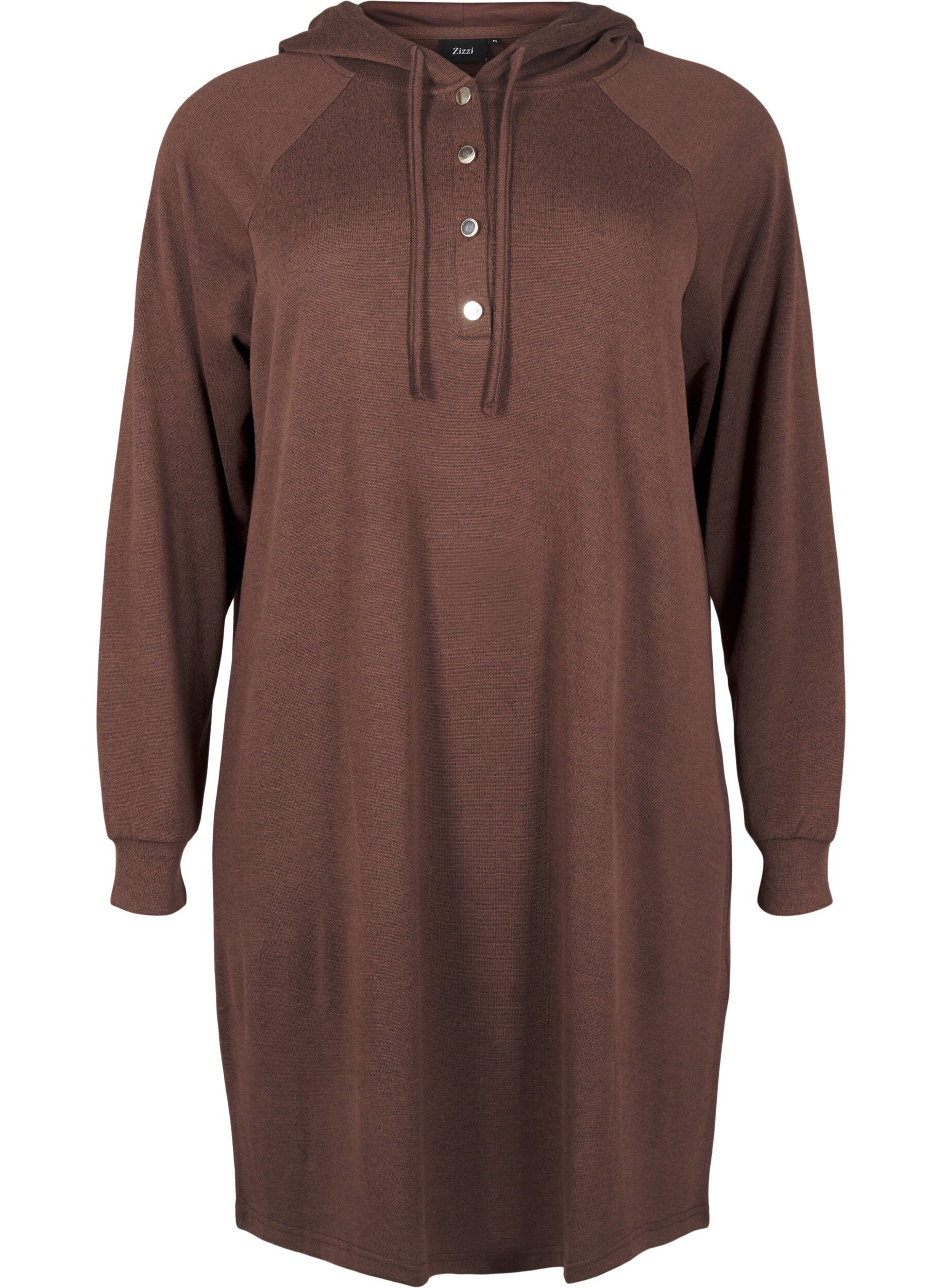 Zizzifashion Long-sleeved sweat dress with hood, Chocolate M. M&eacute;l., Packshot image number 0