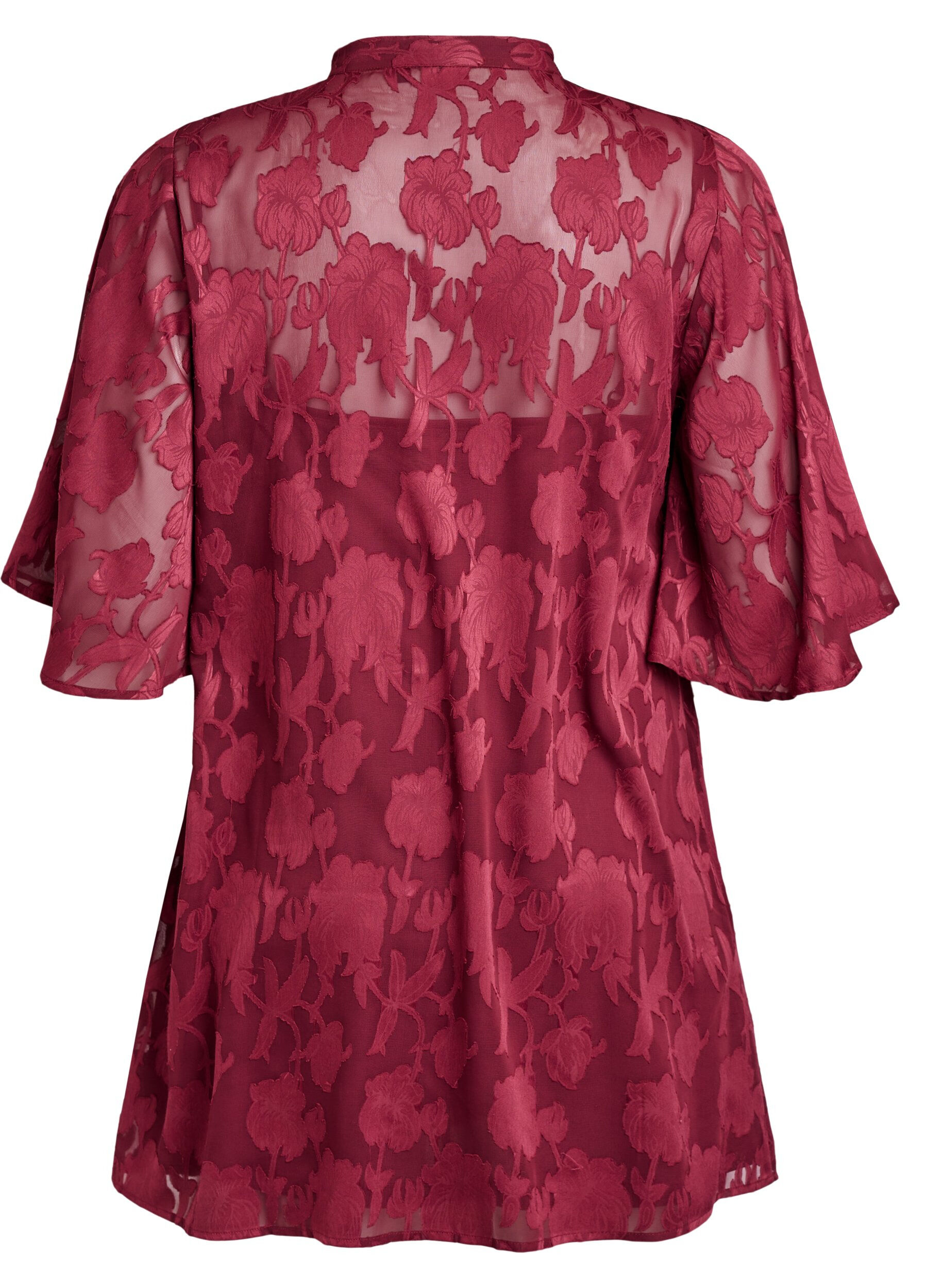 Zizzifashion Short A-line dress with a floral print, Dark Bordeaux, Packshot image number 1