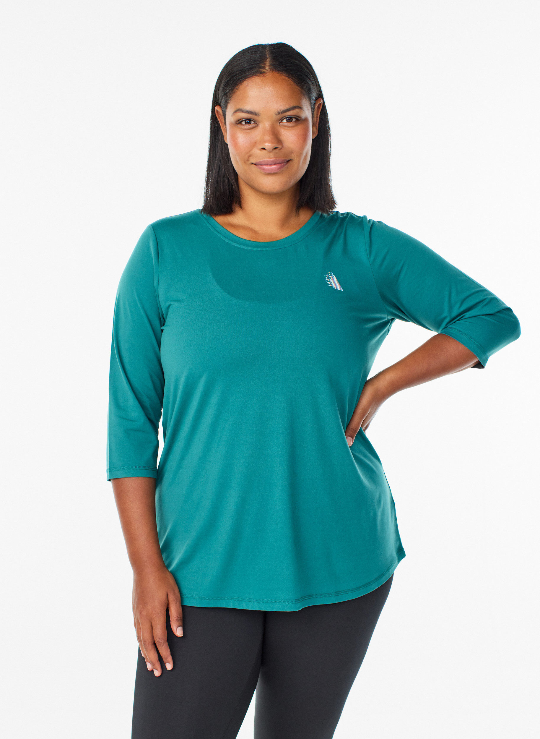 Workout top with 3/4 sleeves, Green, Model