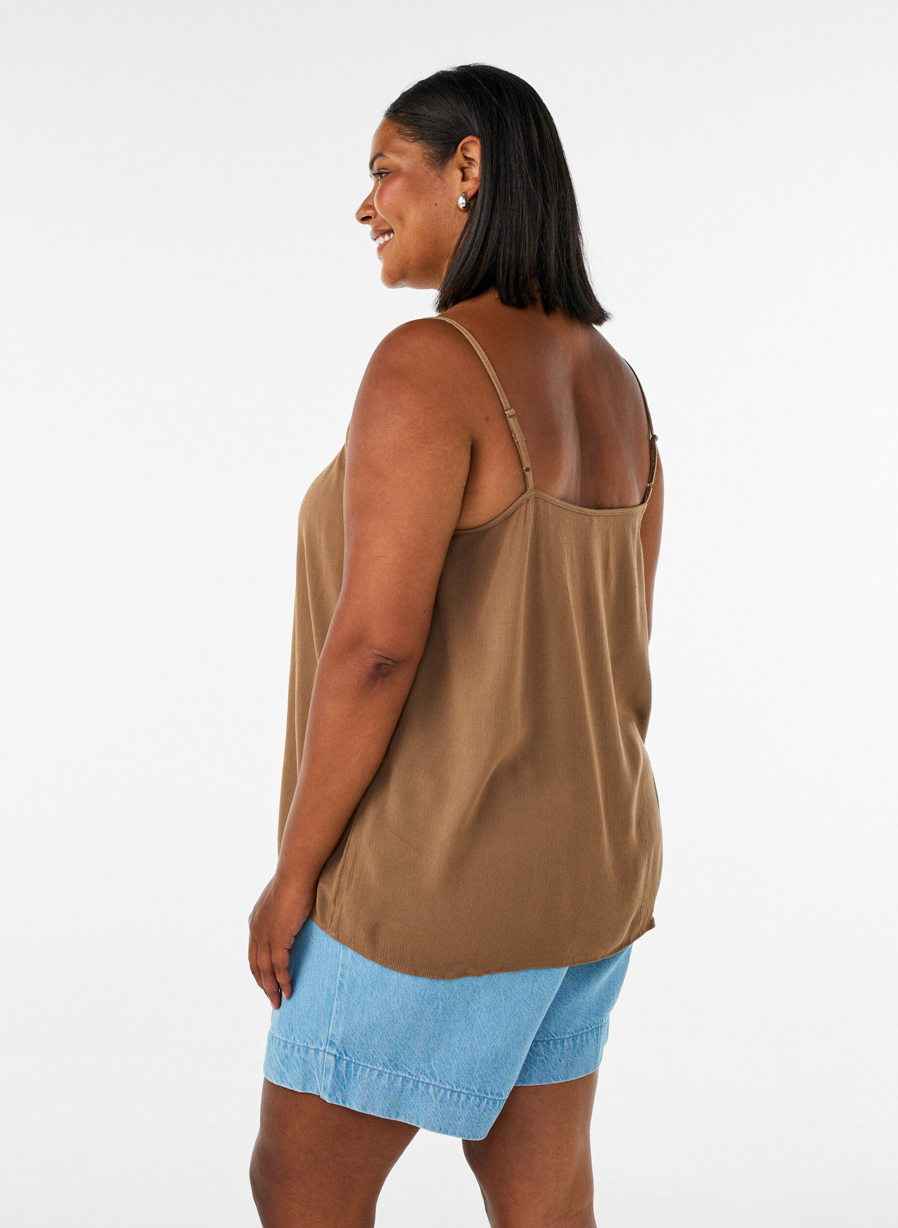 ZizzifashionStrap top in viscose, Brown, Model image number 2