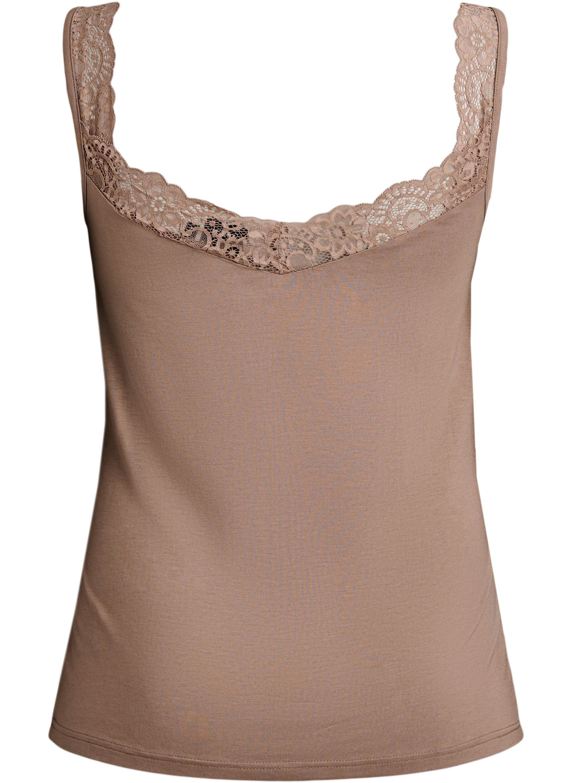 ZizzifashionViscose top with lace edge, Beige, Packshot image number 1