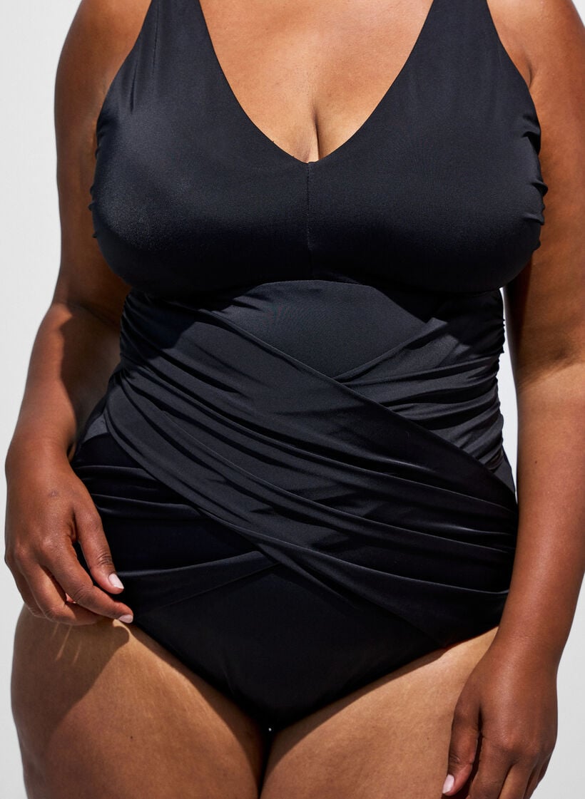 Swimsuit with a draped cross detail, Black, Model image number 2