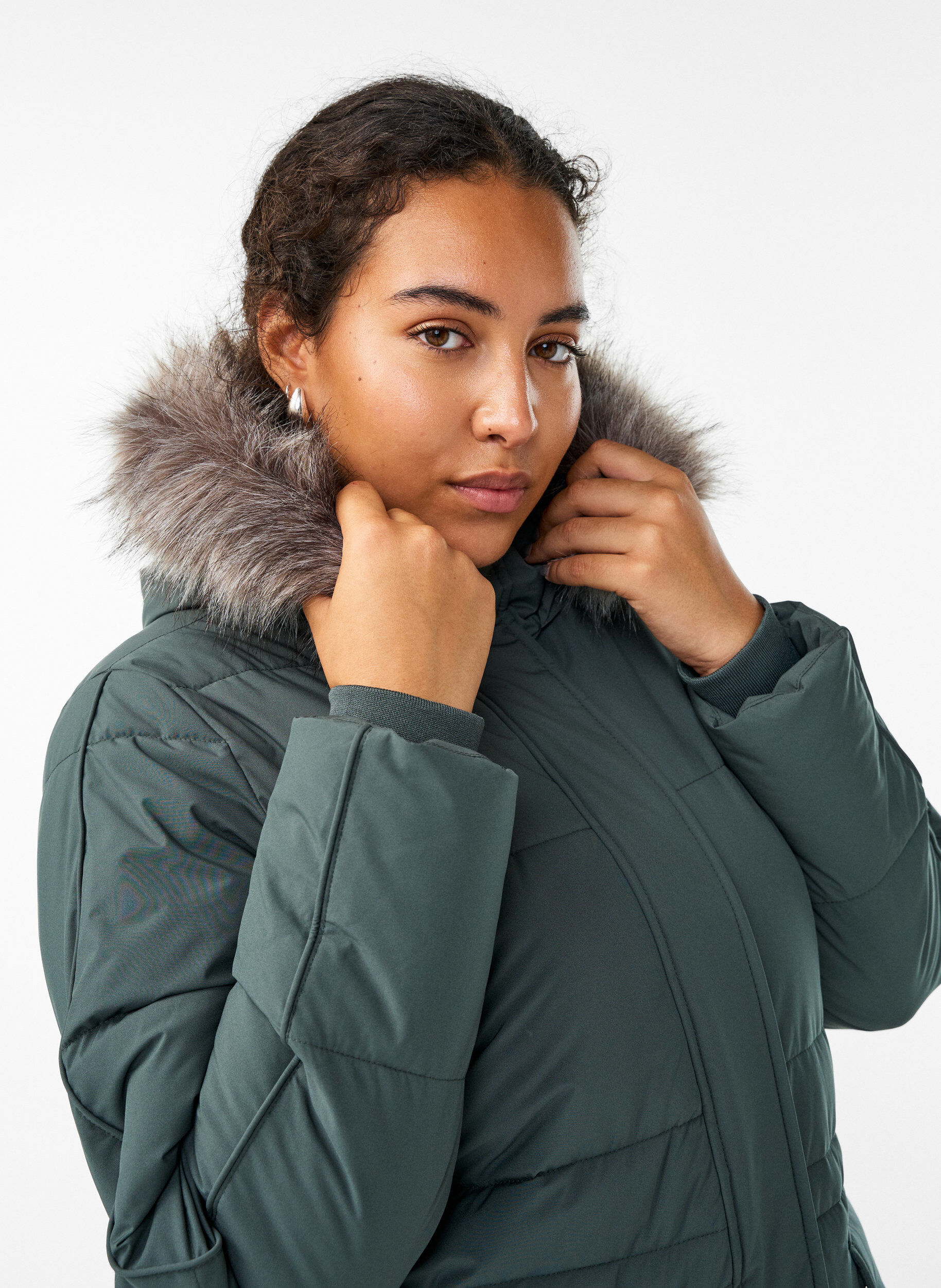 Zizzifashion Water-repellent parka with faux fur Collar, Green, Model image number 3