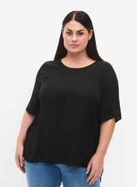 Blouse with cross detail on the back, Black, Model