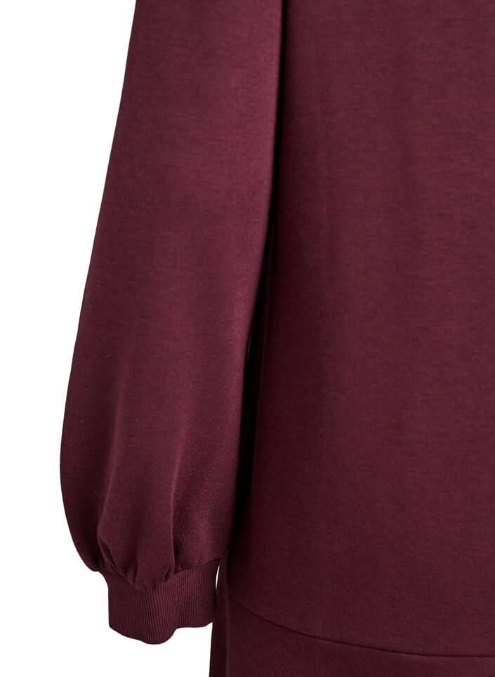 Short sweat dress with ruffle detail, Dark Bordeaux, Packshot image number 3