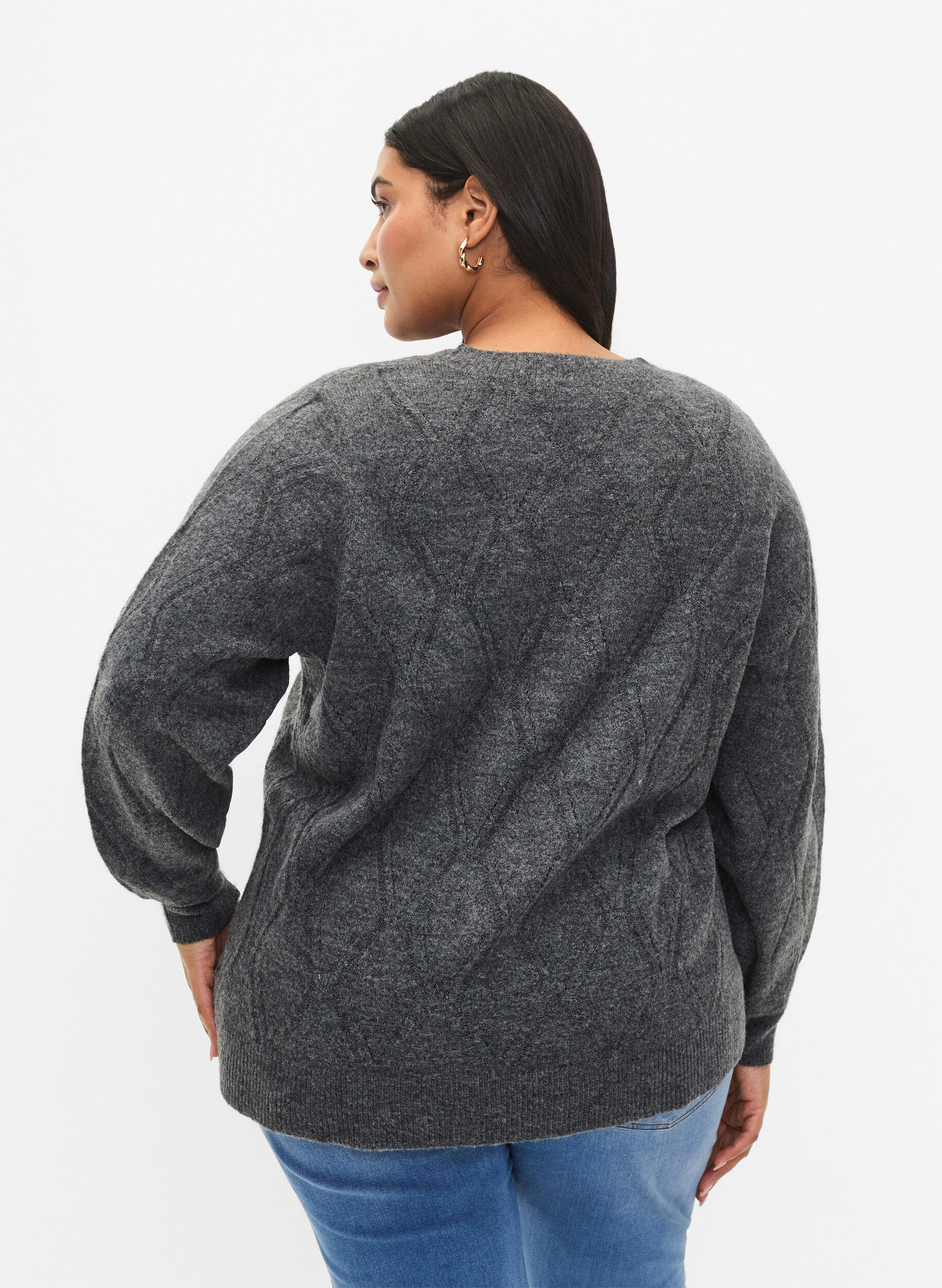 Zizzifashion Knitted pullover with hole pattern, Dark Grey Melange, Model image number 1
