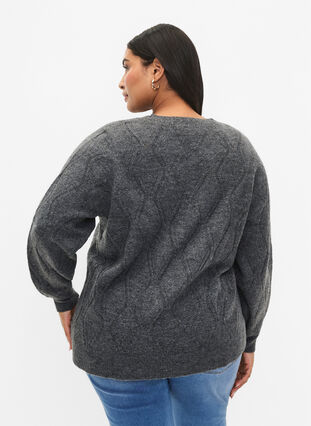 Knitted pullover with hole pattern, Dark Grey Melange, Model image number 1