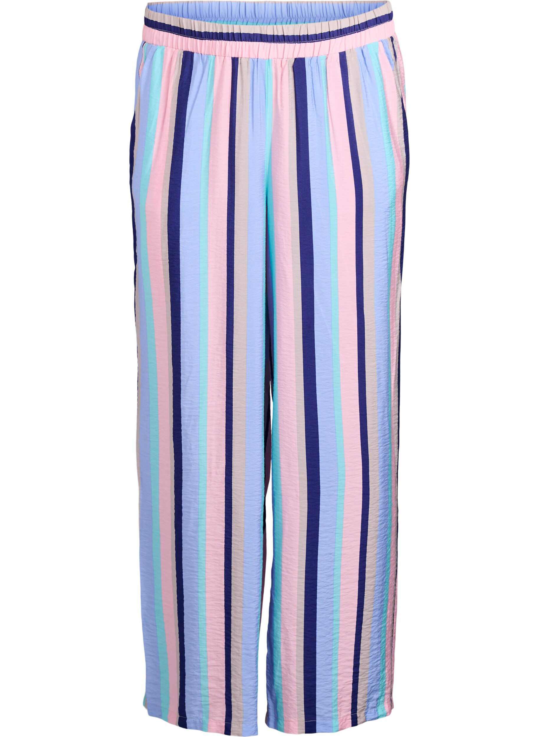 Zizzifashion Loose viscose trousers with stripes, Blue, Packshot image number 0