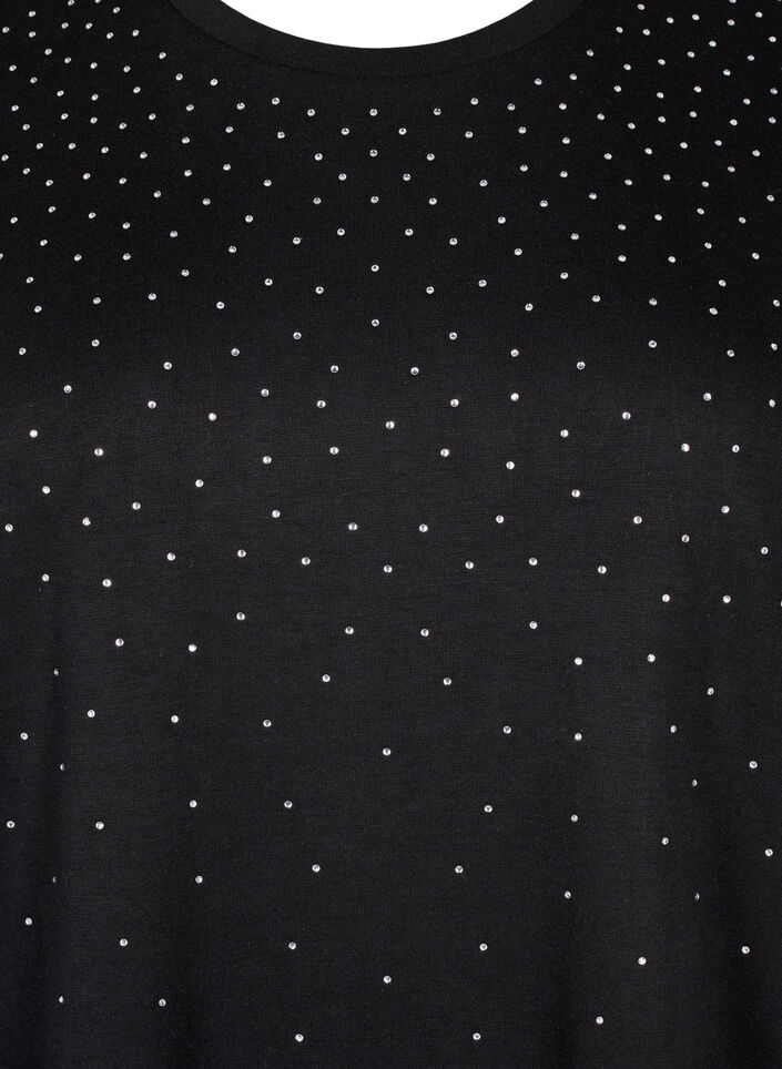 T-shirt with rhinestones and round neck, Black, Packshot image number 2
