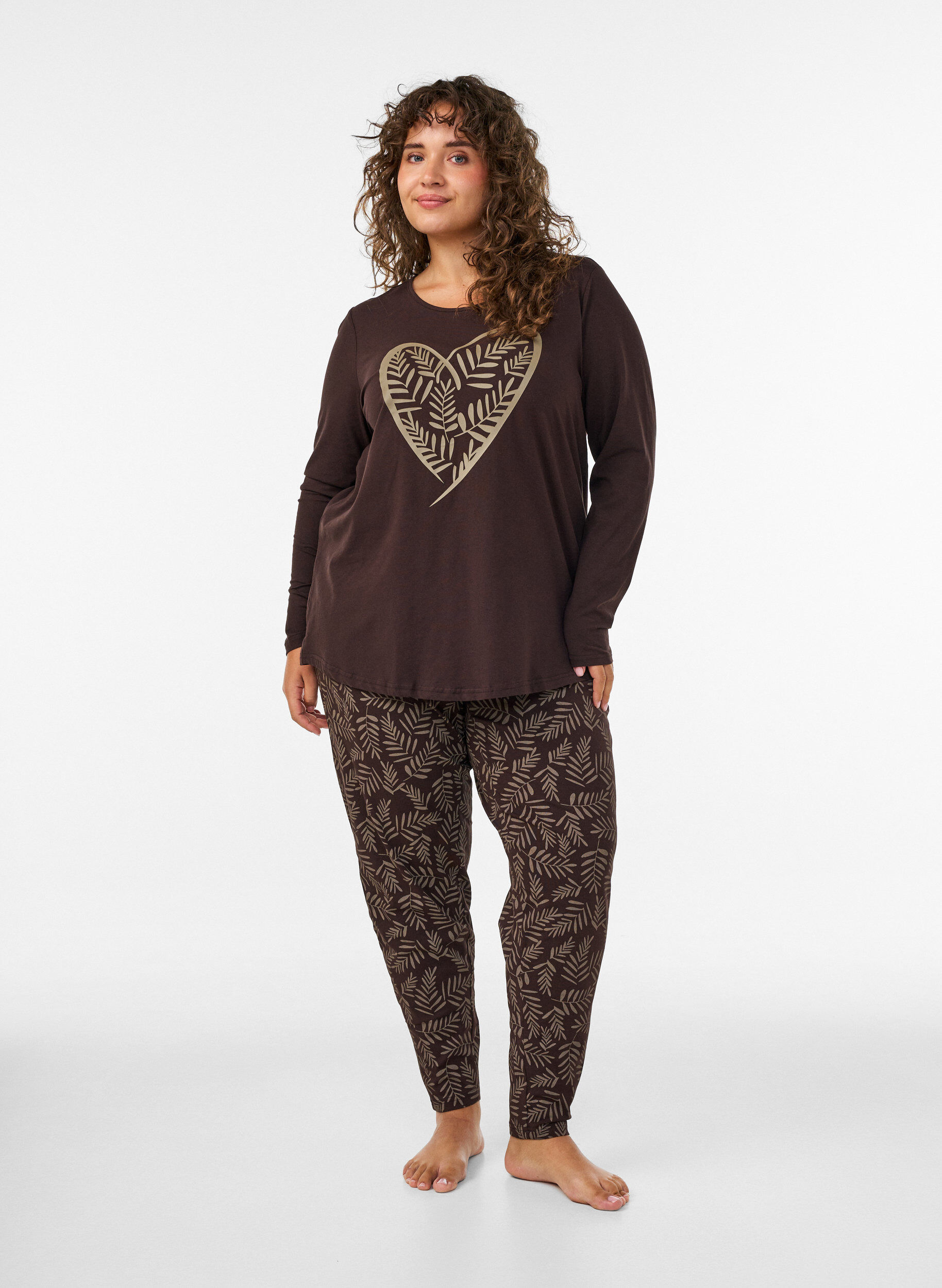 ZizzifashionCotton pyjamas pants with print, Brown, Model image number 1