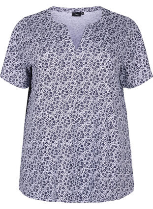 Floral cotton t-shirt with v-neck, Night Sky AOP, Packshot image number 0