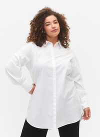 Long cotton shirt, Bright White, Model