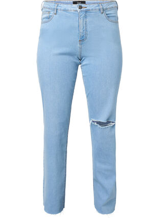 High waisted Gemma jeans with hole on the knee, Ex Lgt Blue, Packshot image number 0