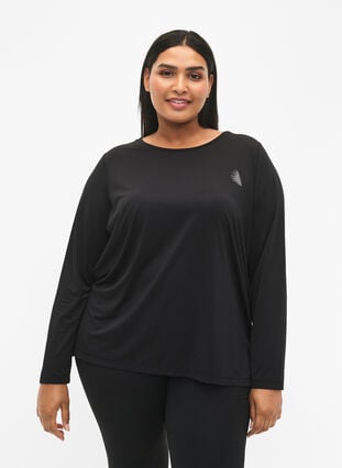 Long-sleeved training blouse with structure, Black, Model image number 0