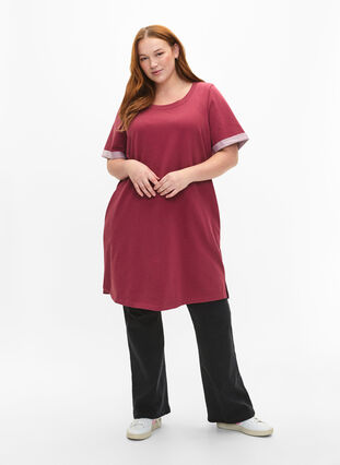 Short-sleeved sweat dress with pockets, Dry Rose, Model image number 2
