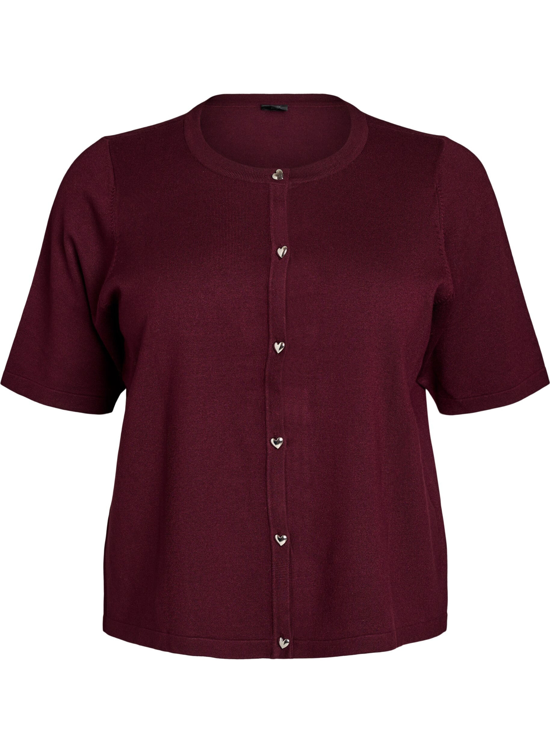 Knit cardigan with heart buttons and short sleeves
